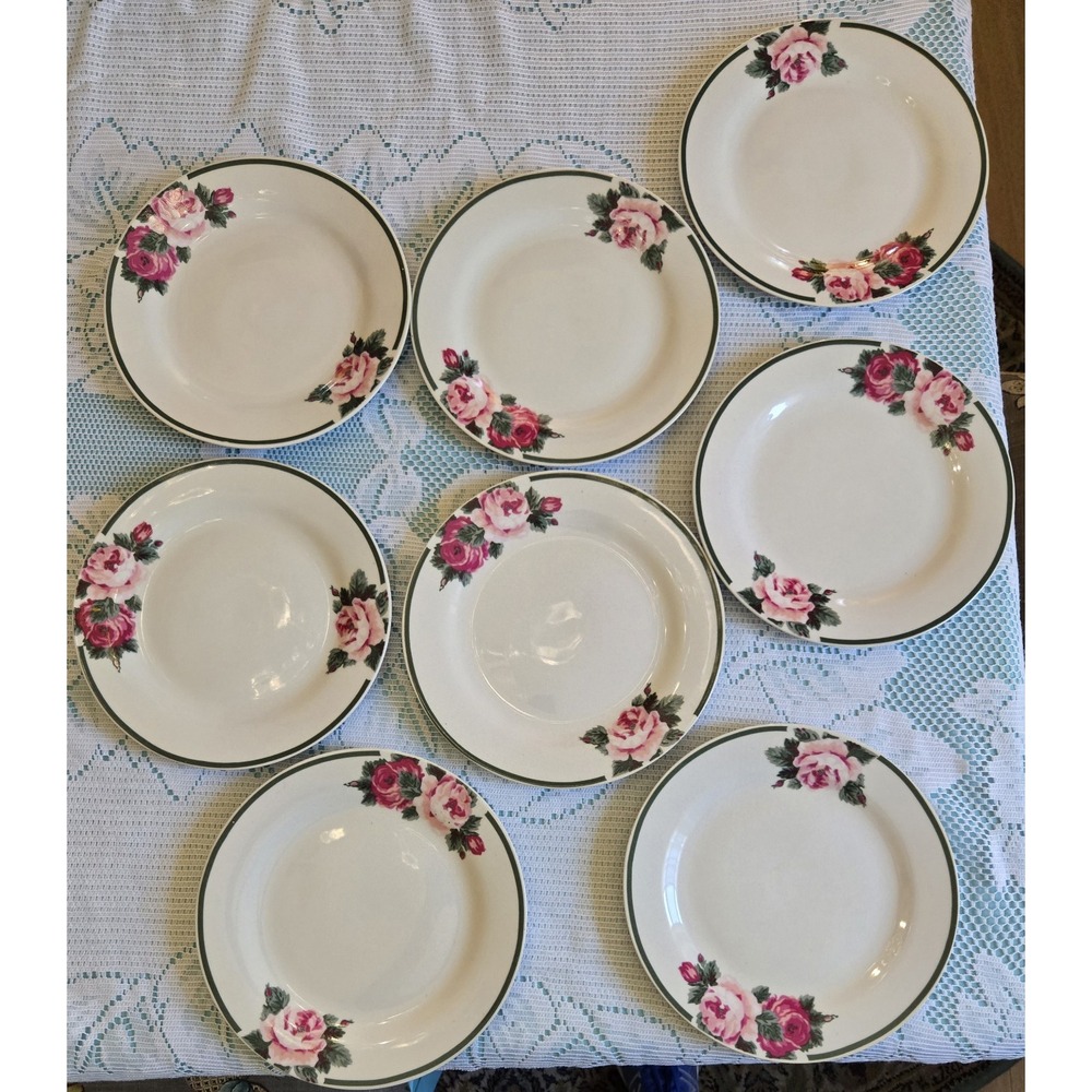 8 Vintage Gibson Bouquet Ceramic 7 5/8" Salad Plates Pink Red Rose  B# 33